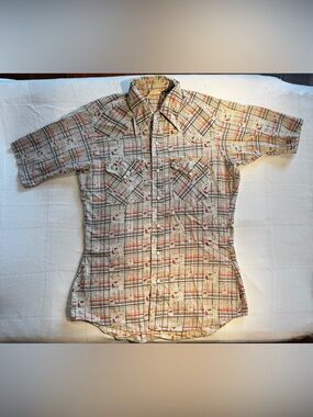 Vintage 70s ELY Plains Rider Western Shirt Pearl Snap Plaid Cowboy Rockabilly